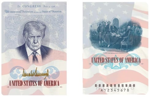 Pasaporte conmemorativo de Estados Unidos con la imagen de Donald Trump