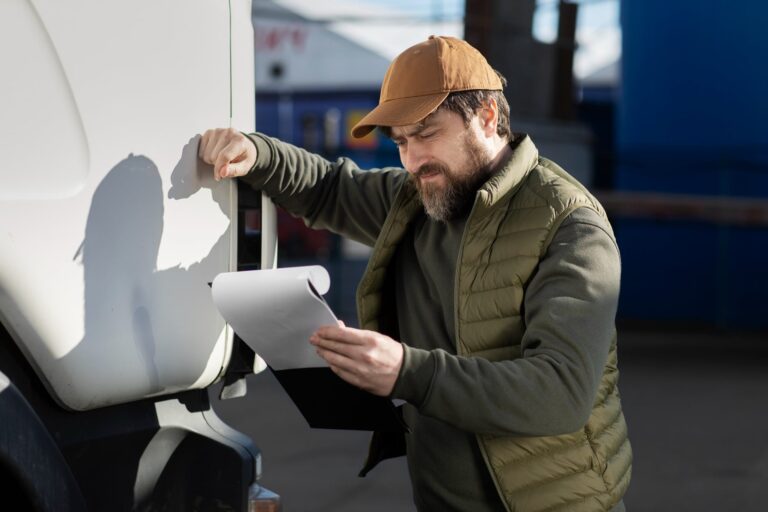 Documentos y formularios para licencia de conducir comercial en una mesa.