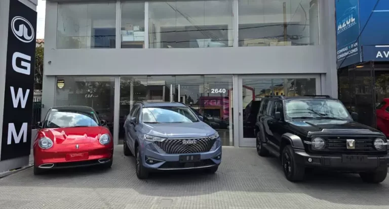 Autos importados en concesionaria argentina con marcas chinas y BYD