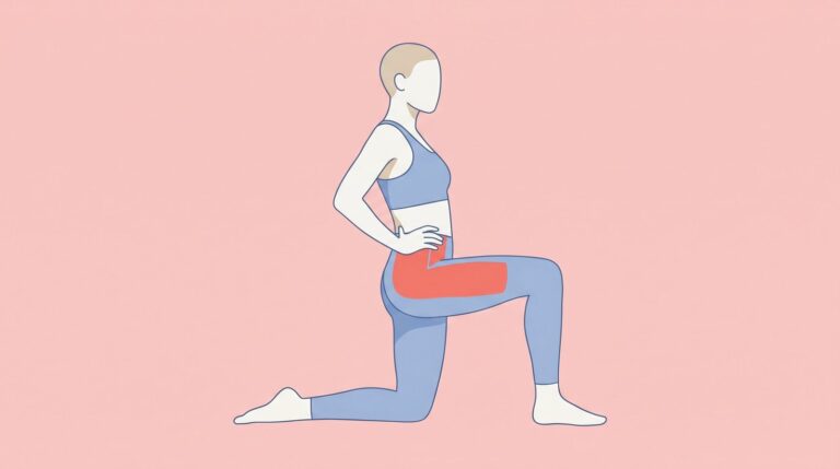 Persona realizando estiramiento de flexores de cadera en posición de media rodilla