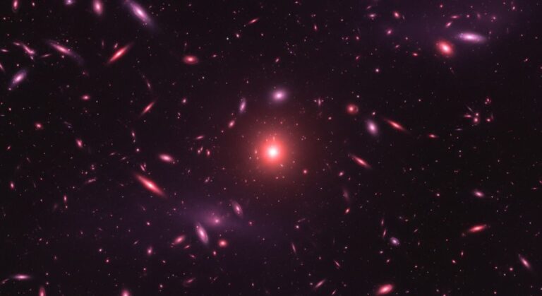 Representación artística de una estrella enana roja absorbiendo un planeta rocoso