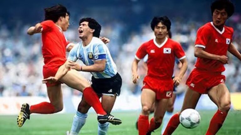 Selección argentina en el debut del Mundial México 1986 contra Corea del Sur