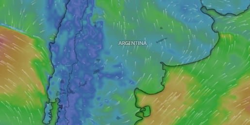 Mapa de Argentina con alerta amarilla por frío extremo y vientos fuertes