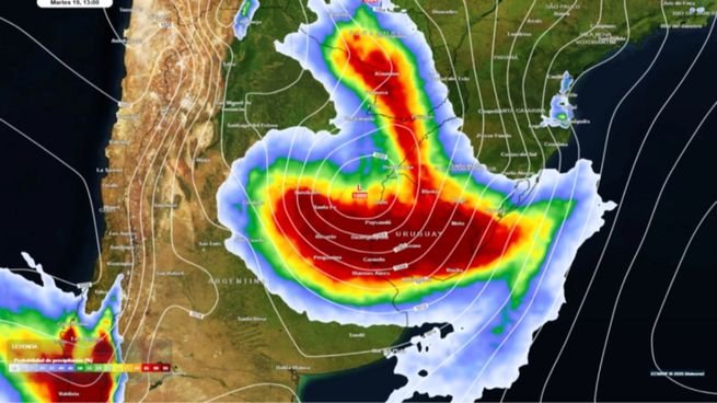 Mapa meteorológico de Argentina con zonas de lluvias y ciclogénesis