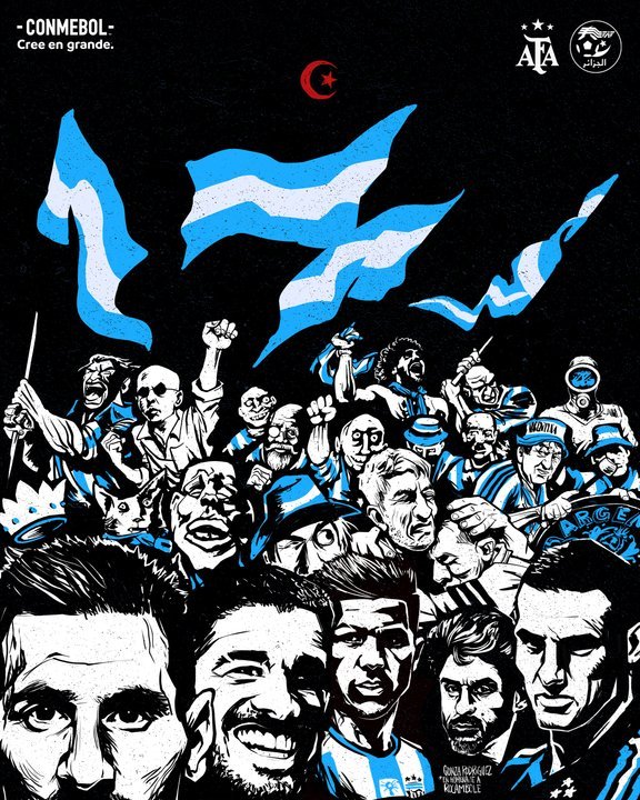 Ilustración de CONMEBOL para el debut de Argentina en el Mundial 2026, con estética del disco Oktubre
