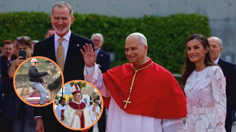 Rey Felipe VI pronunciando discurso de bienvenida al papa León XIV en el Palacio Real de Madrid