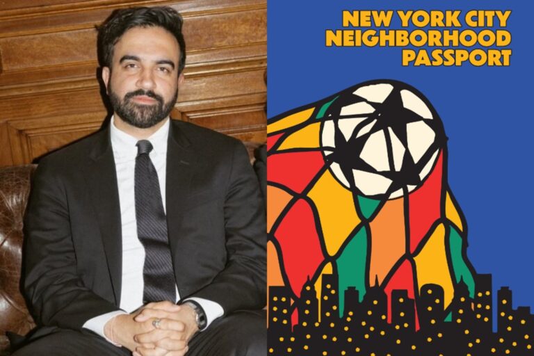 Pasaporte de barrios NYC Neighborhood Passport con sellos artísticos de países participantes del Mundial 2026