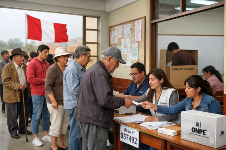 Miembros de mesa en un local de votación durante la segunda vuelta electoral