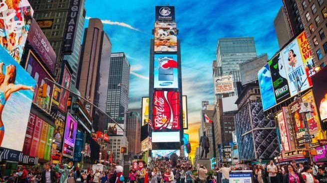 Vista de Times Square durante el desfile de los New York Knicks