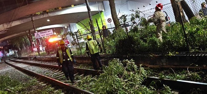 Tren Ligero El Ajolote detenido en vías del sur de la Ciudad de México
